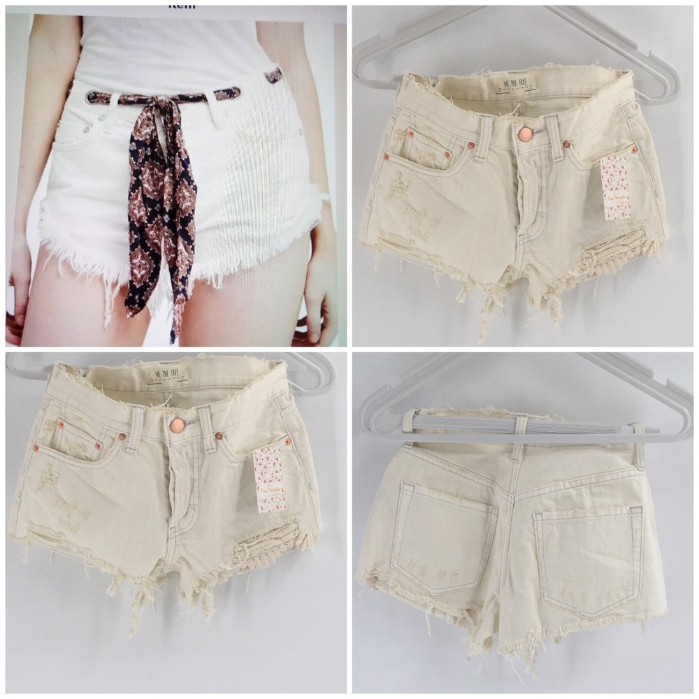 Free People White Jean Frayed Shorts